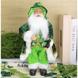 Irish Santa Figure Clover Pot Of Gold Fabric Christmas St Patrick's Day New 2026